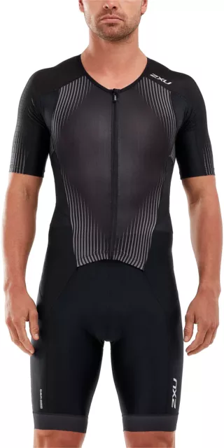 2XU Mens Perform Full Zip Short Sleeve Trisuit - Black / Shadow