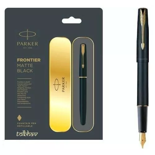 Coffret cadeau pour stylo plume Parker Frontier noir mat GT plaqué or avec...