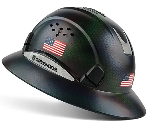 GREEN DEVIL Full Brim Hard Hat Vented Construction Safety Helmet OSHA Approve