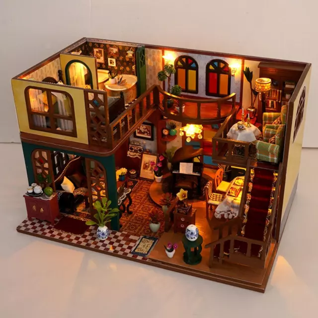 Wooden Miniature Dollhouse Kits with Dustproof Cover for Ages 7+ Boys Girls