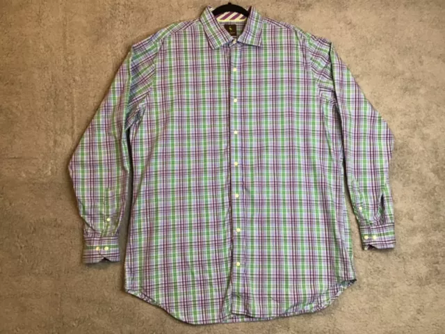 TAILORBYRD Mens 2XLT Tall Shirt Button Up Purple Plaid Long Sleeve Cotton Casual