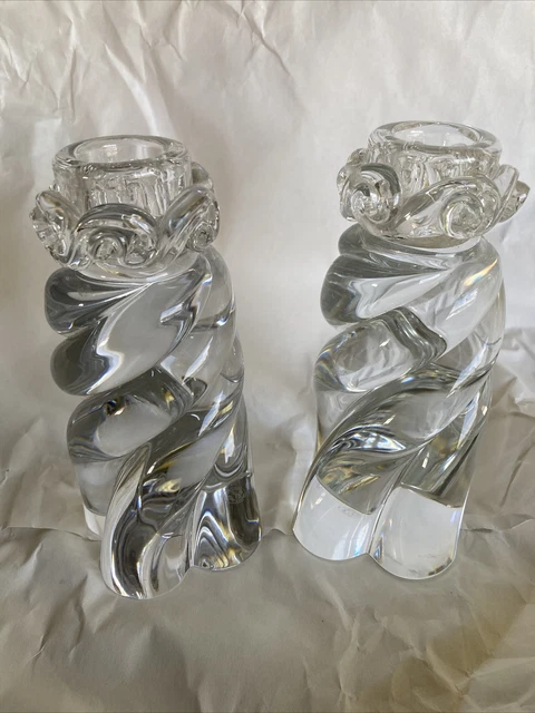 Baccarat Crystal Candle Stick Candleholder Aladdin Rope Twist Pair 6 1/4" EUC!