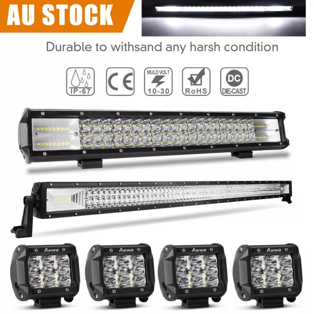 52Inch LED Light Bar +20 in Combo +4" Work Lamp Pods Offroad ATV SUV 4WD Truck