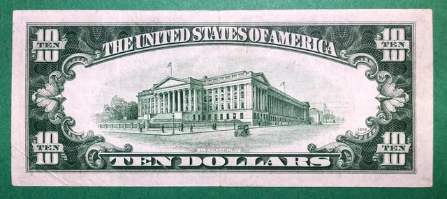 1934 C -$10- Federal Reserve Note - Light Green Seal - Kansas City - Very Fine 2