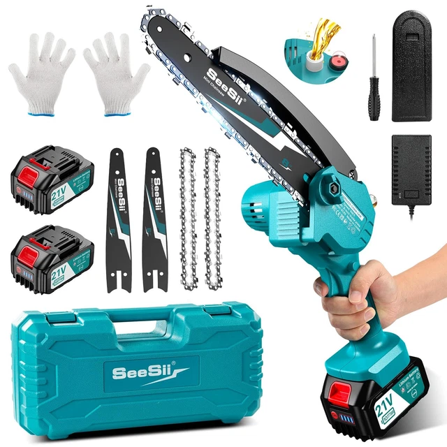 Mini Motosega Con Batteria 8000Mah, 8 Pollici Oliatore Automatico E