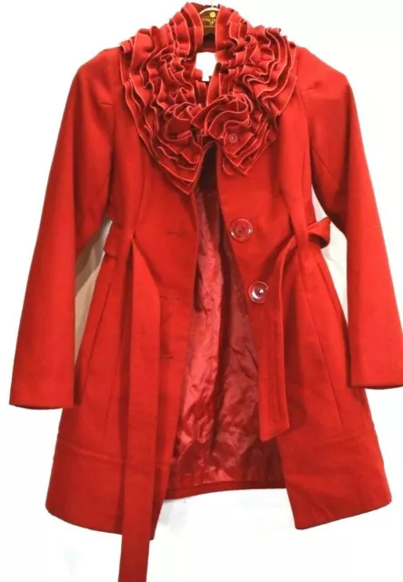 Jessica Simpson Womens Red Convertible Collar Long Sleeve Button Front Coat XSM