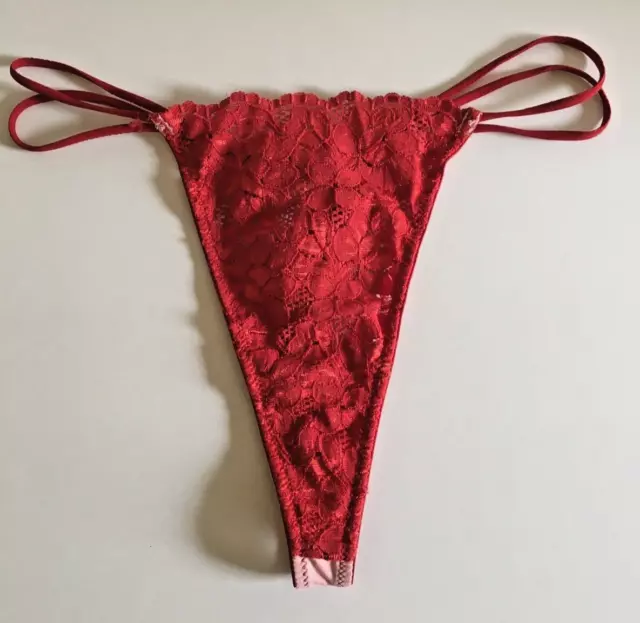 RARE VTG. NWOT ~1990's Sexy red lace thong, brief, Pink back strap~ size M