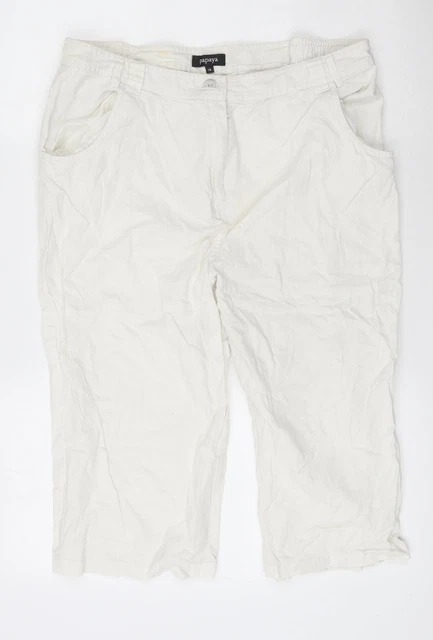 PAPAYA WOMENS WHITE Linen Cropped Trousers Size 16 L20 in Regular