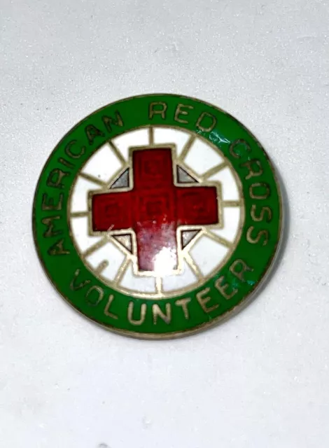 Pin Lapel American Red Cross Volunteer Sterling Enamel Green White Red Gold VTG