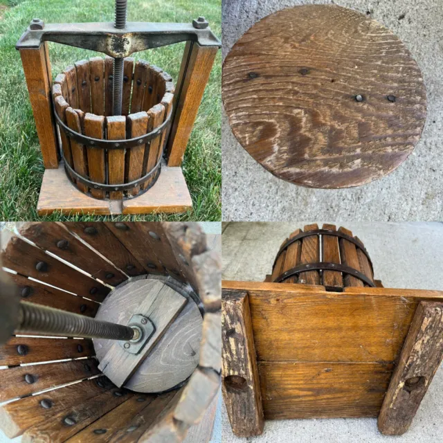 Old Antique Wood Cast Iron Wine Press Apple Cider 3 Pieces