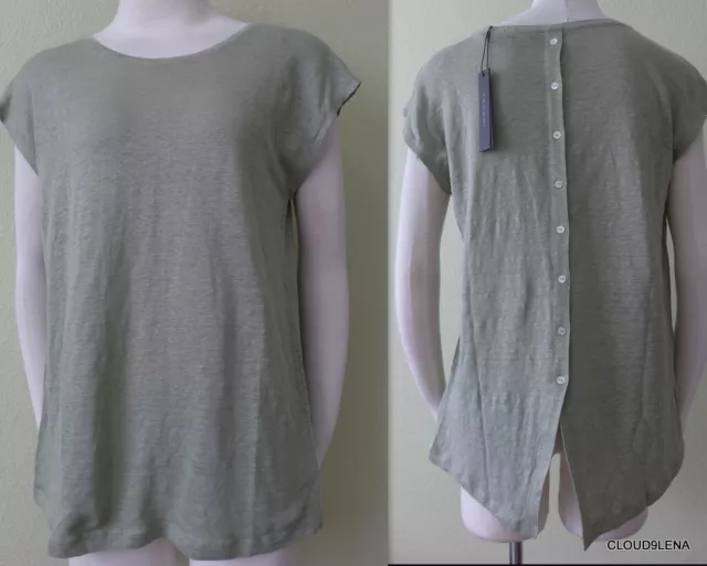 NWT TAHARI Green 100% Linen Slub Knit Crew Neck Hi-Low Hem Tee Sizes M/L Sage