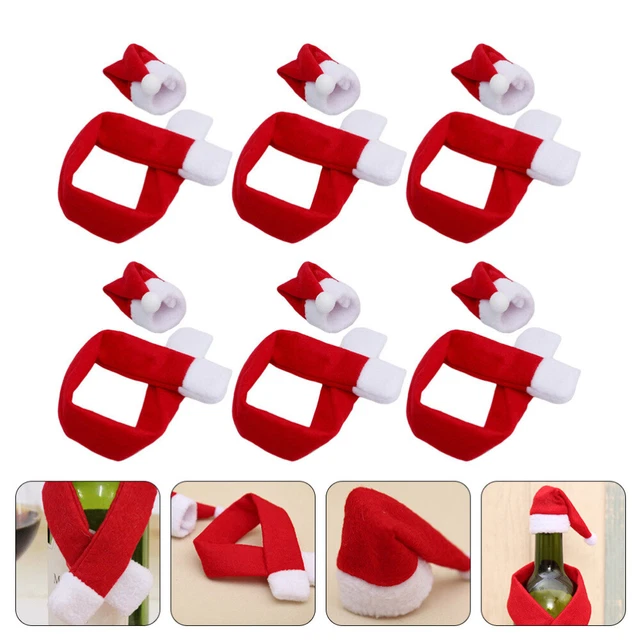 6 Juegos Hermosa Bufanda Pequeña de Navidad - Gorro de Navidad Set Elegantes Botellas de Vino