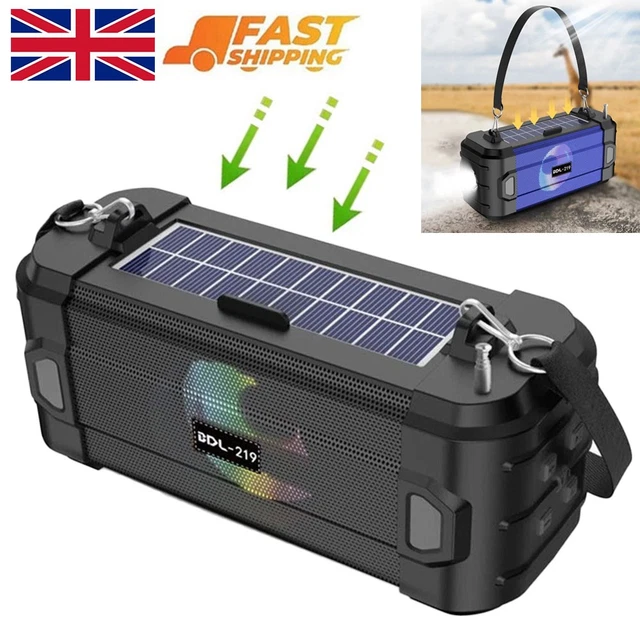 SOLAR POWERED WIRELESS Bluetooth Speaker Music Player TF USB FM Radio ...
