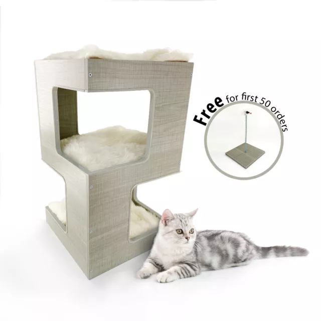 CAT CUBBY HOUSE 60CM + FREE TOY Tower Cutie Paws Brand Soft Fabric Sleep Play