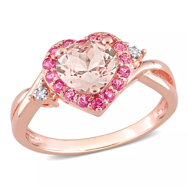 Amour Rose Plated Silver Morganite, Tourmaline and Diamond Ring