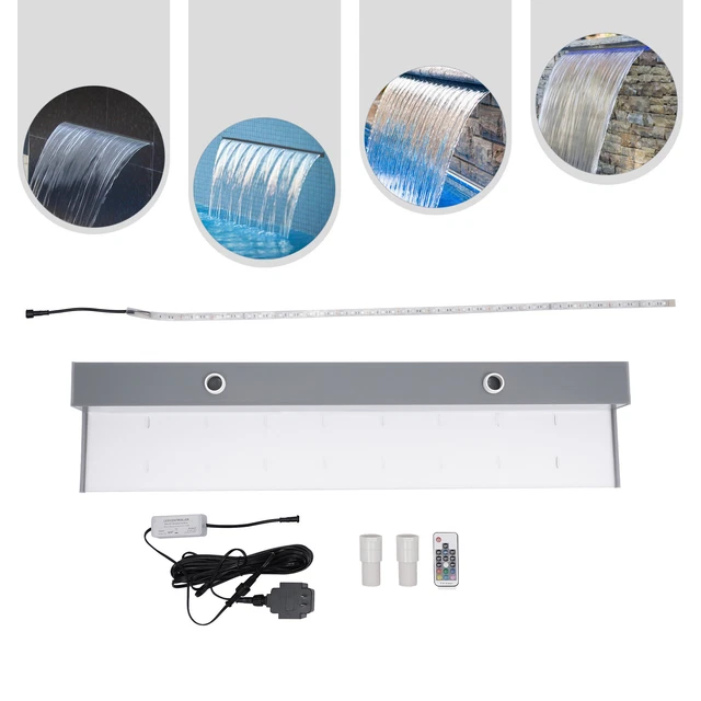 36& 7 COLOR Pool Fountain Pool Waterfall Spillway LED Light with Remote ...
