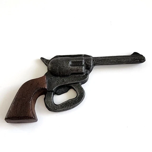 Cast Iron Pistol Bottle Opener Rustic Hand Gun Western Cowboy Texas