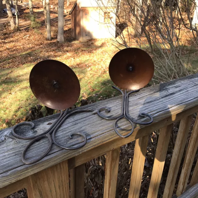 Pair Wrought Iron Hand Made Candle Holders Wall Sconces Candelabra
