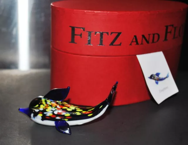 NEW FITZ & FLOYD GLASS MENAGERIE DAPHNE Dolphin Figurine Ltd Edt Gift BOX