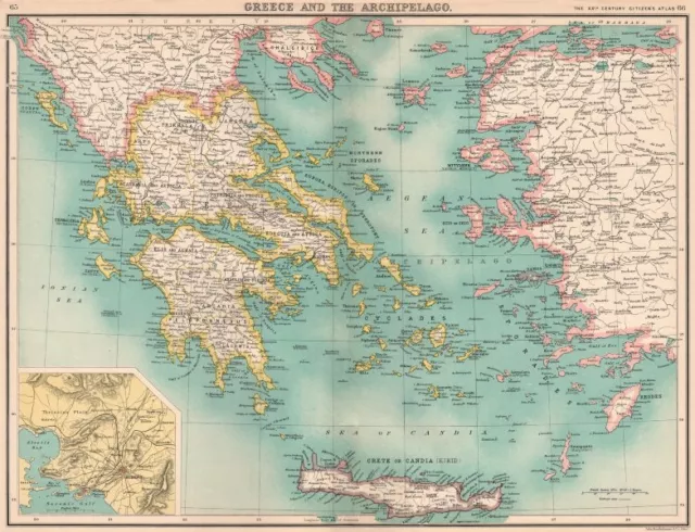 GREECE. Samos & Crete shown as independent. Eastern Aegean as Turkish 1901 map