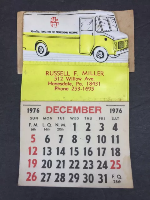 Vintage 1977 MAC TOOLS TRUCK Van Vinyl Topper Advertising Ad Calendar 5"