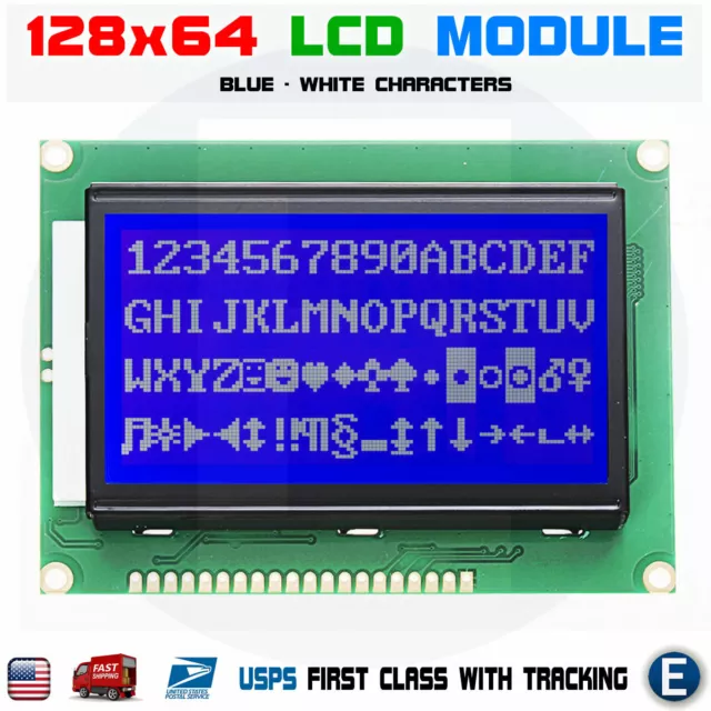 12864 128 x 64 Graphic Symbol Font LCD Display Module Blue Backlight For Arduino