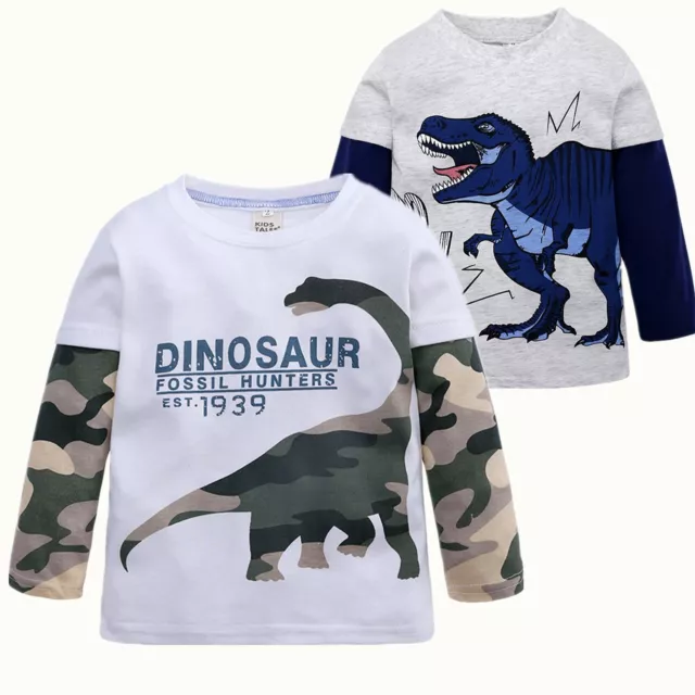 Kinder Dinosaurier Jungen Langarm T-Shirt Baumwolle T-Shirt Tops Herbst Kleidung