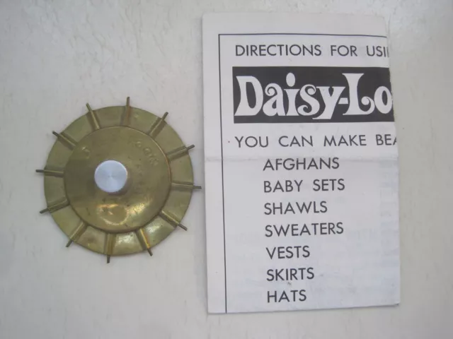 Vintage Brass 2” Daisy Loom Yarn Daisy Flower Maker Tool w/ Instructions Japan