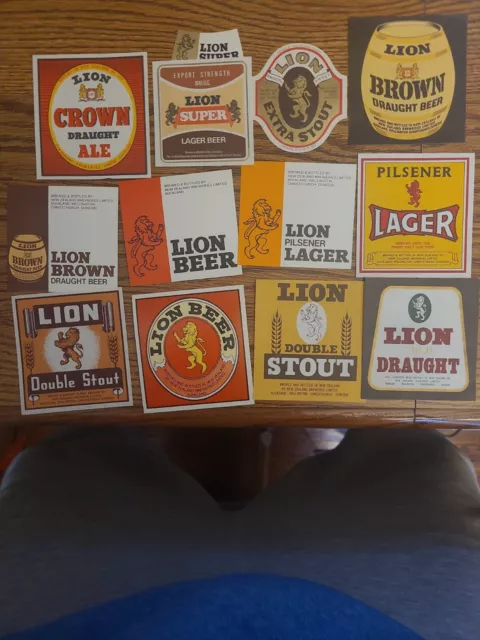 Vintage 1973 Lot Of 12 New Zealand Breweries Beer Labels Lion Beer  Auckland