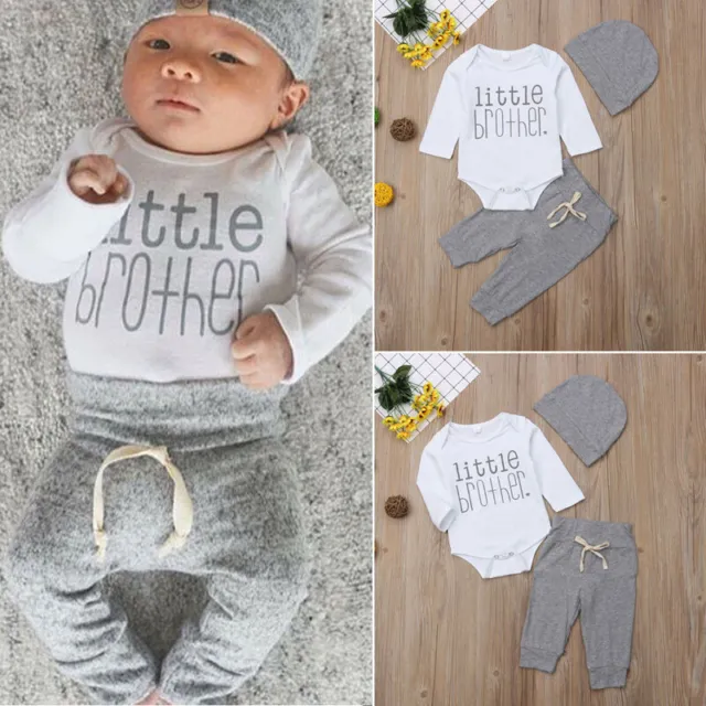 Newborn Infant Baby Boy Little Brother's Long Sleeve Romper Pants Outfit Clothes