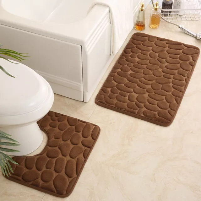 2 Pcs Bath Mat Toilet Non Slip Washable Kitchen Bathroom Floor Rugs Set AU Ship