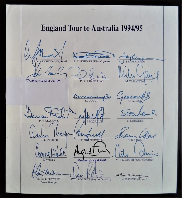 ENGLAND TO AUSTRALIA 199495 Ashes Tour Official Cricket Autograph Team