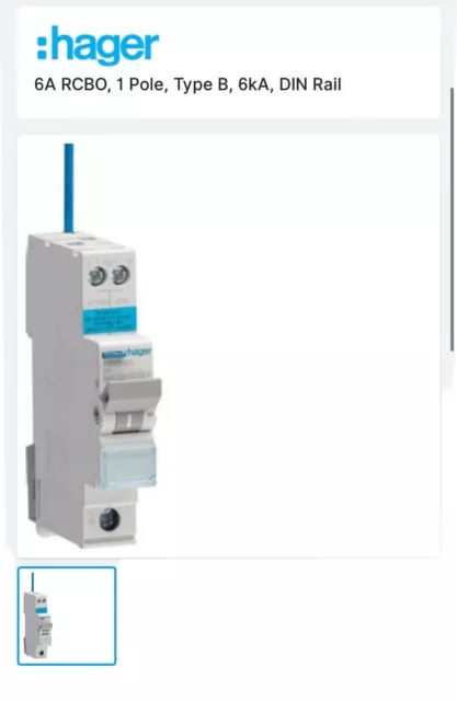 Hager 6A Single Pole and Neutral 1 Module B Curve 6kA 30mA Type A RCBO - ADA306g