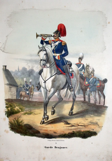 Preußen Uniform Garde Dragoner Trompeter Hornist Trompete Helmbusch Helm Säbel