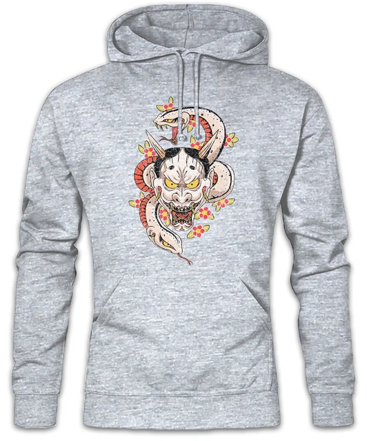 Felpa con cappuccio tatuaggio Oni Samurai Guerriero Giappone Giapponese Tengu Teatro Obake