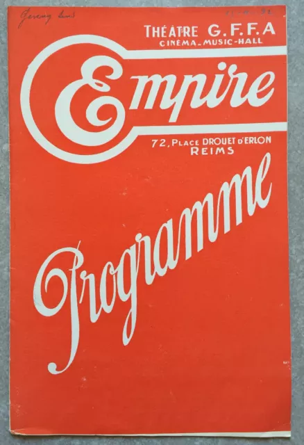 Programme EMPIRE Reims LE ROSIER DE MADAME HUSSON Fernandel JENNY LIND 1932