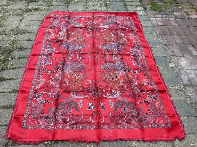 Antique Chinese Dragon Robe Embroidery Fragments Big Panel Imperial 19c Qing VTG