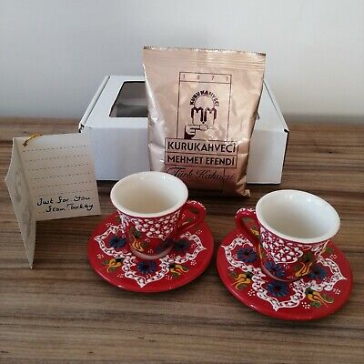 Handmade Turkish Ceramic Espresso Cups And Saucers Set with Turkish coffee gift