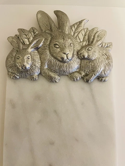 Vintage 1986 Arthur Court Marble Cheese Cutting Board Bunny Rabbit Accent