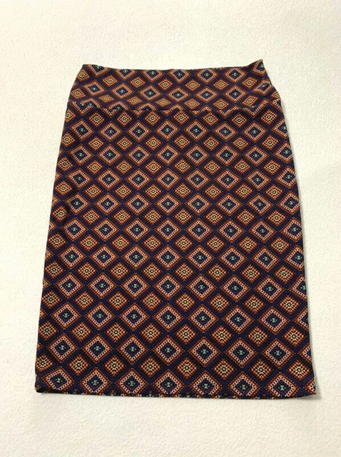 Lularoe M Cassie Skirt Geo Southwestern Aztec Diamond Navy Orange Red