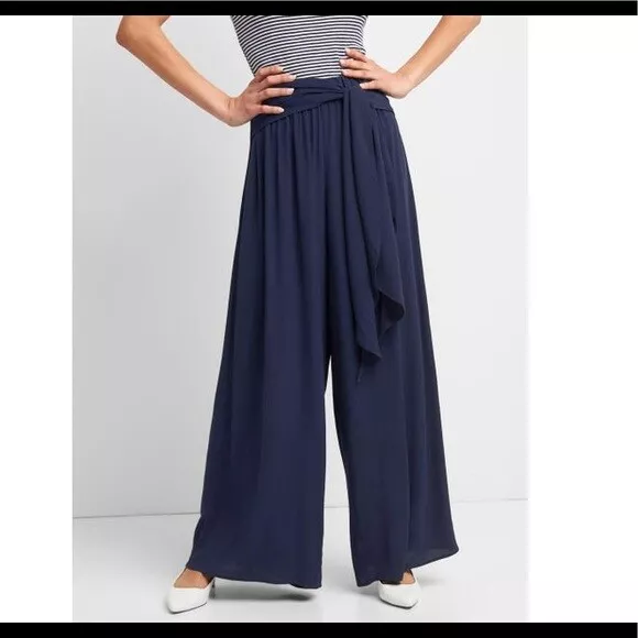 GAP WOMEN'S WIDE-LEG Sash Belt Pants Size S Tall- Navy- NWT $9.50 ...
