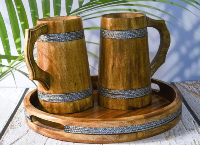 Beer Mug Viking Style 22 OZ Natural Hardwood Wood- Wooden Rustic Beer Mug mug