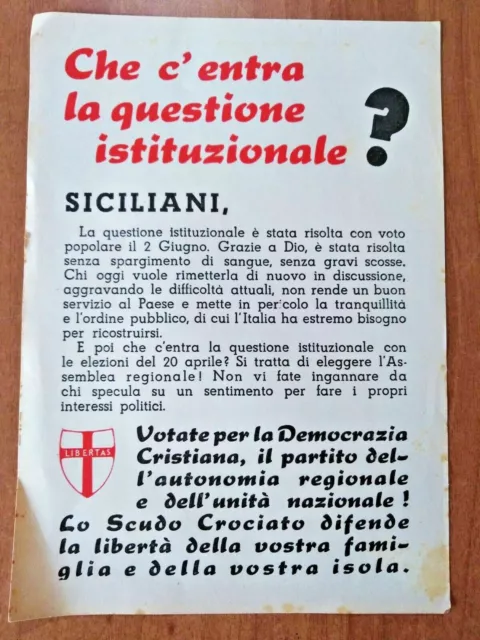 1947 elezioni ASSEMBLEA REGIONALE SICILIANA volantino DEMOCRAZIA CRISTIANA (1)