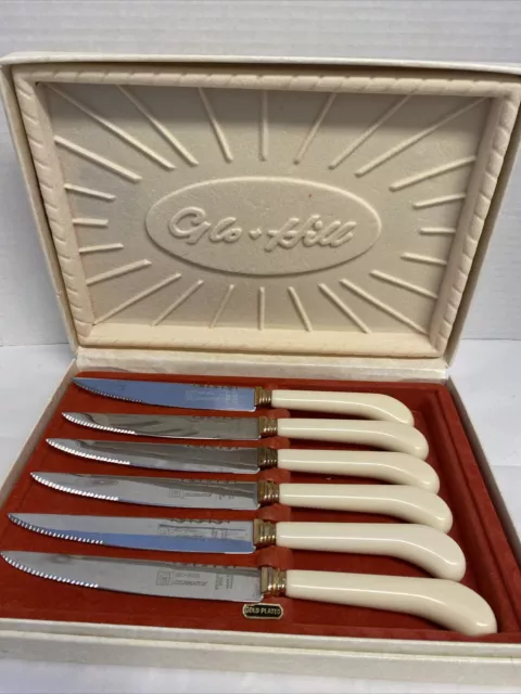 Vtg Glo Celebration  Hill Set 6 Steak Knives Serrated Blades