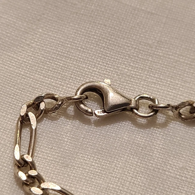 Ancien Bracelet Gourmette En Argent Massif 925 - Maillons Classiques, Style Jonc
