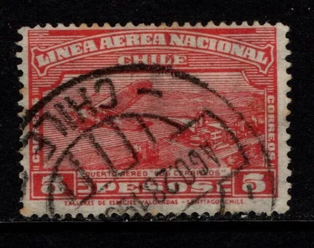 Chile 1931 5 pesos Air Mail Linea Aerea Nacional SG230 Used