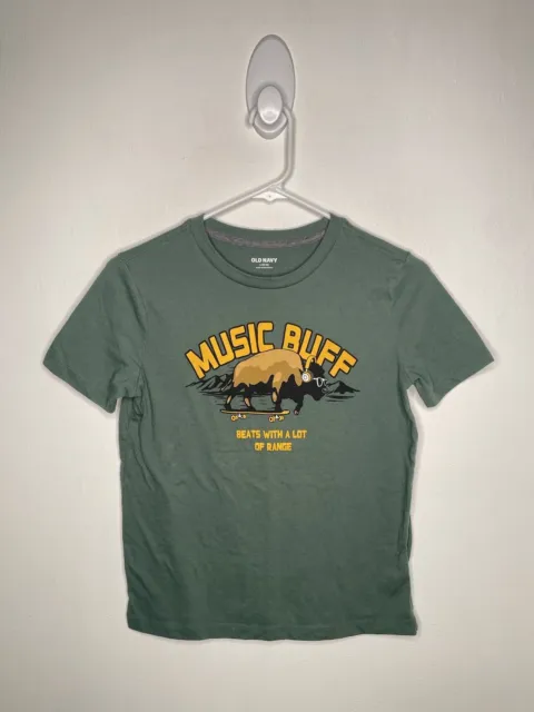 Old Navy Music Shirt Boys Large 10-12 Short Sleeve Green Buffalo