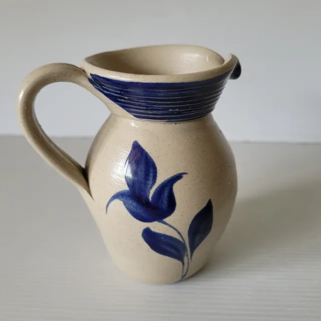 Vintage Williamsburg USA Pottery Jug Hand Painted Colbalt Blue On Oatmeal As New