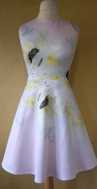 TED BAKER pink floral fit flare dress size 12 party skater green wedding 3