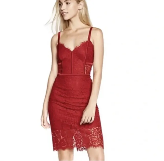 Express Red Romantic Dress Bodycon Lace Overlay Sleeveless Dress w Slit size 6
